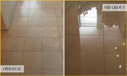 Before and After Picture of a Stone Honing and Polishing on Marble with Glossy Finish