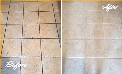 Picture of Tile Floor Before and After Grout Cleaning