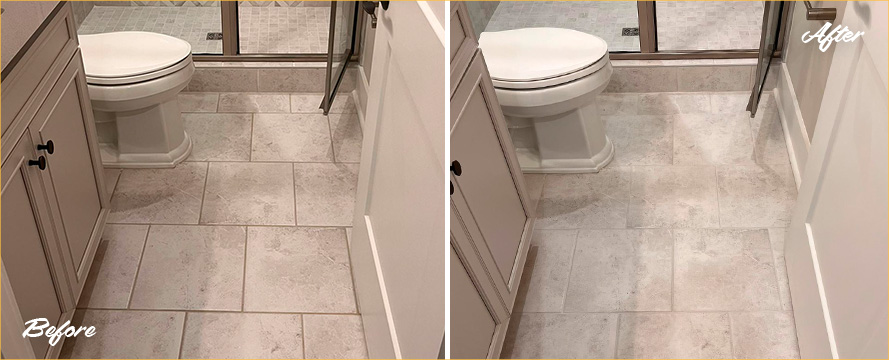 Bathroom Floor Before and After a Grout Sealing in Mount Pleasant