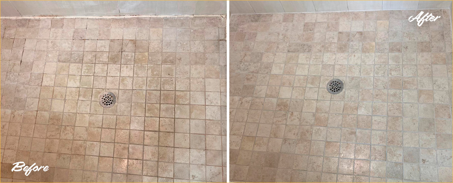 Shower Floor Before and After Our Superb Caulking Services in Mount Pleasant, SC
