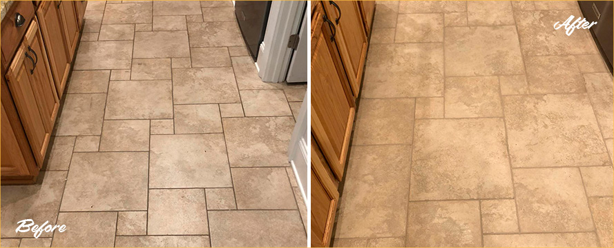 Kitchen Floor Before and After a Phenomenal Grout Sealing in Daniel Island, SC