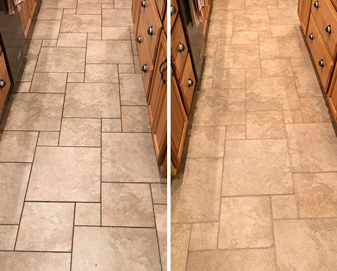 Floor Before and After a Grout Sealng in Daniel Island, SC