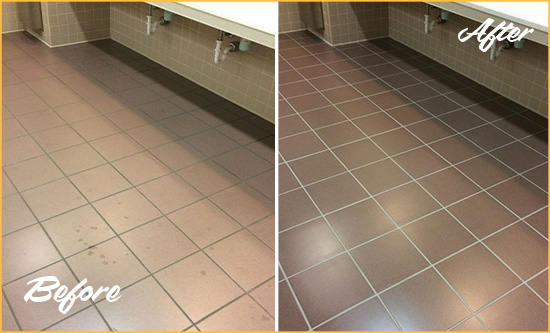 Before and After Picture of a Mount Pleasant Restrooms Tile and Grout Cleaned to Remove Embedded Dirt