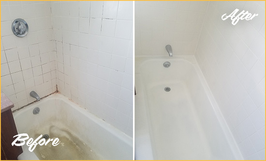 Before and After Picture of a Charleston Bathtub Caulked to Repair Cracks