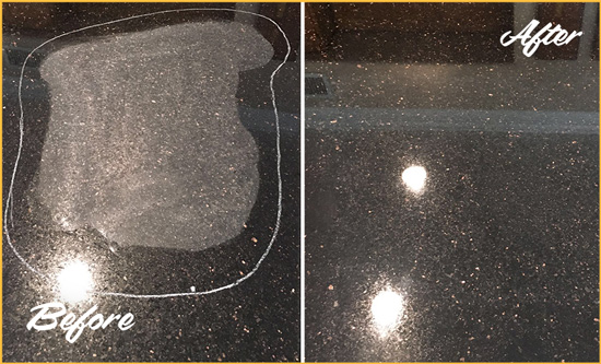 Before and After Picture of a Kiawah Island Granite Stone Countertop Polished to Remove Scratches