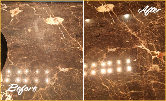 Before and After Picture of a Johns Island Marble Stone Countertop Polished to Eliminate Stains