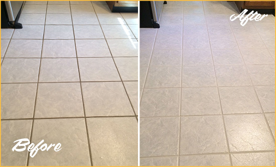 Before and After Picture of a James Island Kitchen Ceramic Floor Sealed to Protect From Dirt and Spills