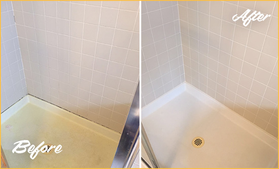 Before and After Picture of a Daniel Island Shower Sealed to Remove and Protect Against Mold