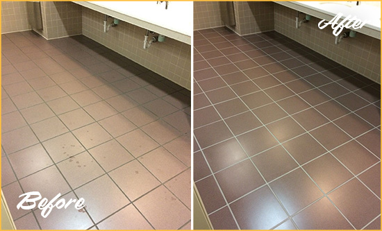 Before and After Picture of a Lincolnville Restroom Sealed to Help Protect Against Scratches