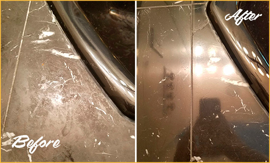 Before and After Picture of a Ravenel Marble Countertop Cleaned to Remove Deep Dirt