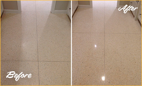 Before and After Picture of a Hollywood Granite Floor Sealed for Stone Protection