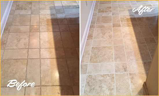 Before and After Picture of James Island Kitchen Floor Grout Cleaned to Recover Its Color