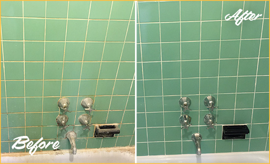Before and After Picture of a Hollywood Bath Tub Grout Sealed to Avoid Water Damage