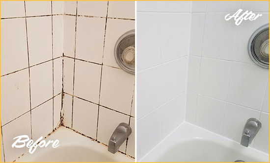 Before and After Picture of a Ladson Tub with Sealed Grout to Eliminate Mold