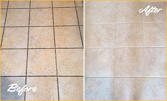 Before and After Picture of a Mount Pleasant Ceramic Floor Cleaned to Remove Soil