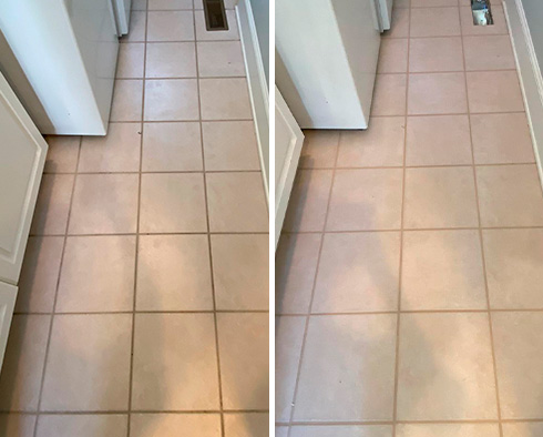 Floor Before and After a Grout Sealing in Kiawah Island, SC
