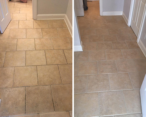 Tile Floor Before and After a Grout Cleaning in North Charleston