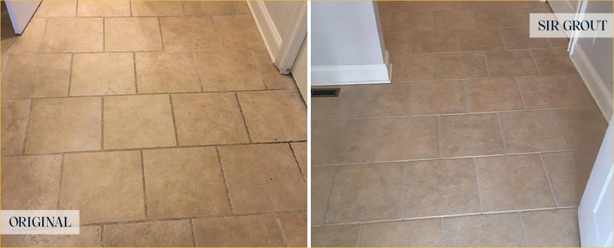 Tile Floor Before and After a Grout Cleaning in North Charleston