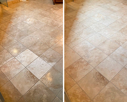 Floor Before and After a Stone Cleaning in Isle of Palms, SC