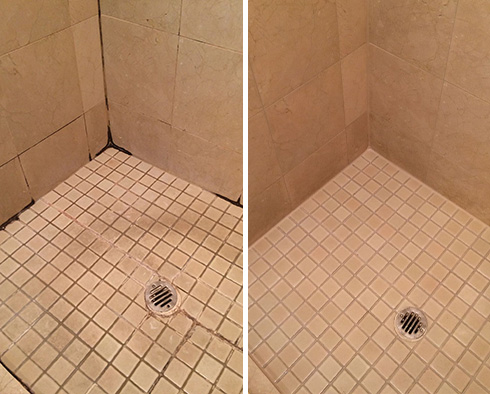 Tile Shower Before and After a Grout Sealing in Charleston