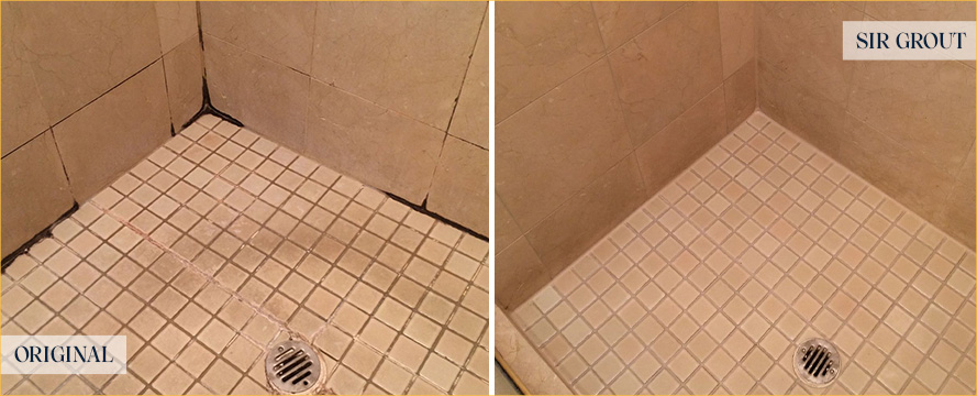 Tile Shower Before and After a Grout Sealing in Charleston
