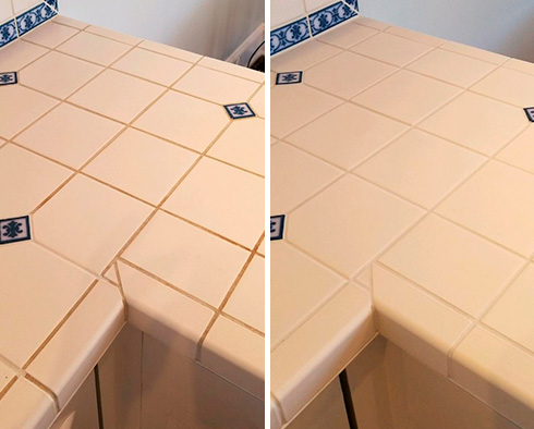 Countertop Before and After a Grout Cleaning in Charleston, SC 