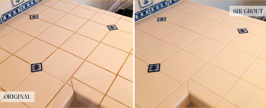 Kitchen Countertop Before and After a Grout Cleaning in Charleston, SC 