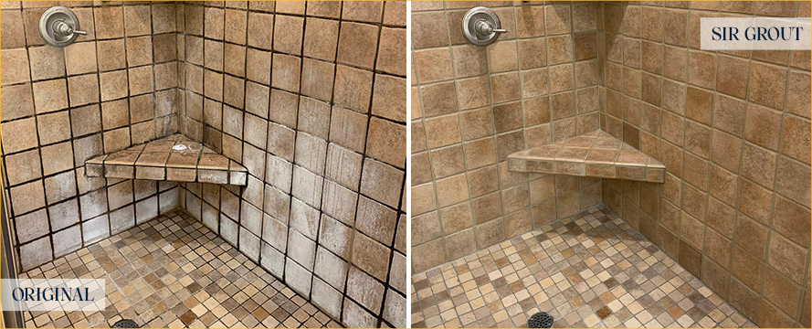 Shower Stall Before and After a Tile Cleaning in Seabrook Island