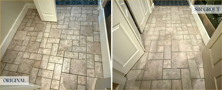 Tile Floor Before and After a Grout Cleaning in Kiawah Island