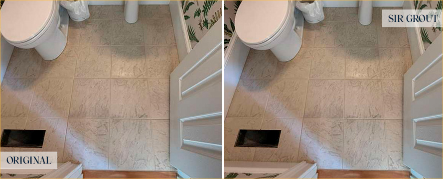 Bathroom Floor Before and After an Excellent Grout Cleaning in Charleston, SC