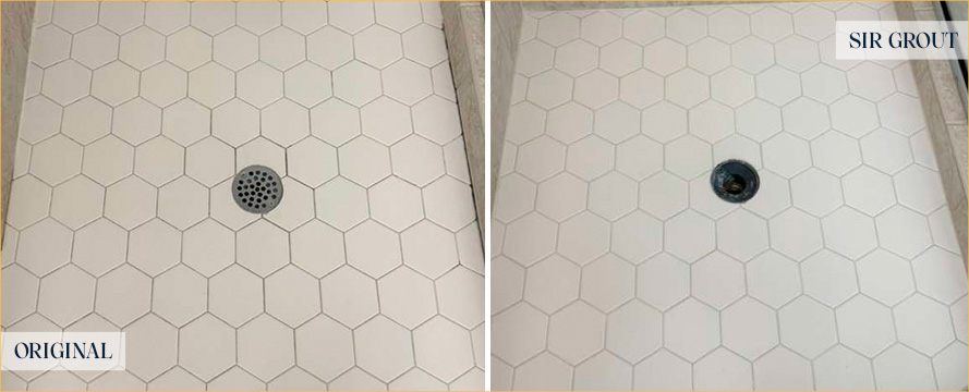 Shower Before and After an Excellent Grout Cleaning in Charleston, SC
