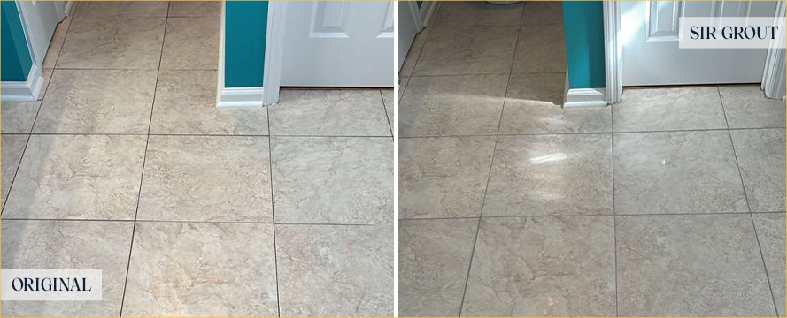 Tile Floor Before and After a Grout Sealing in North Charleston