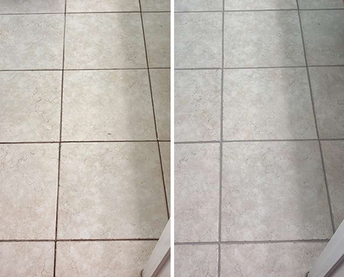 Ceramic Tile Floor Before and After a Grout Sealing in North Charleston