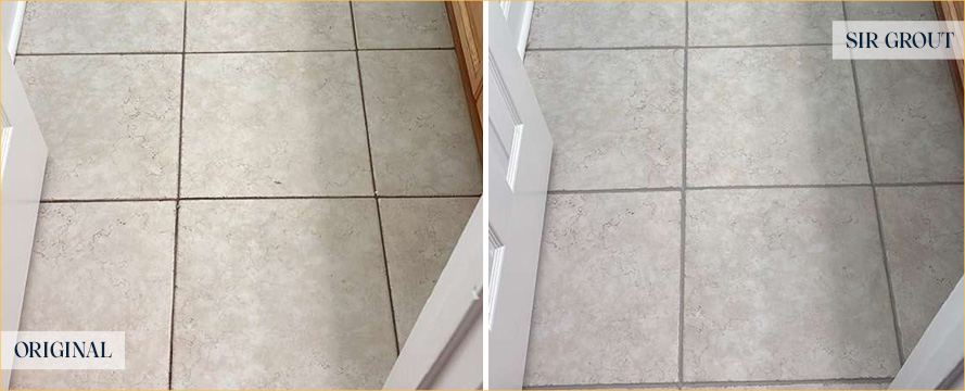Ceramic Tile Floor Before and After a Grout Sealing in North Charleston