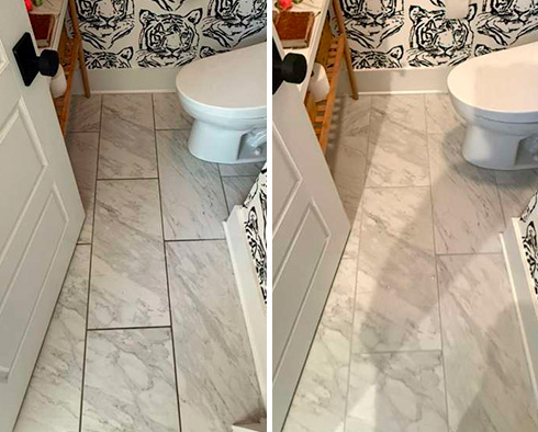 Floor Before and After a Grout Recoloring in Charleston, SC