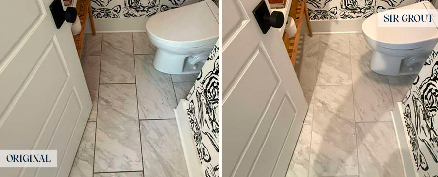Floor Before and After a Flawless Grout Recoloring in Charleston, SC