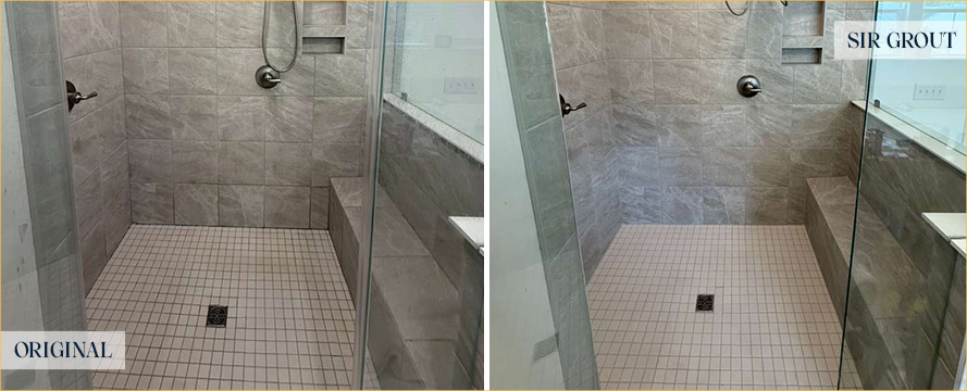 Tile Shower Before and After a Grout Cleaning in Summerville