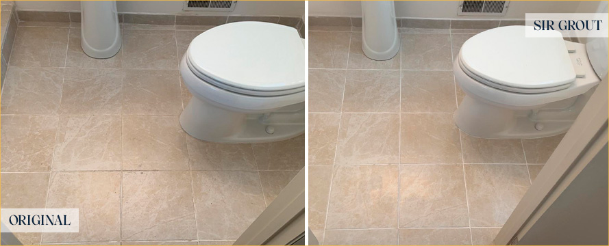 Bathroom Floor Before and After an Excellent Grout Sealing in Charleston, SC