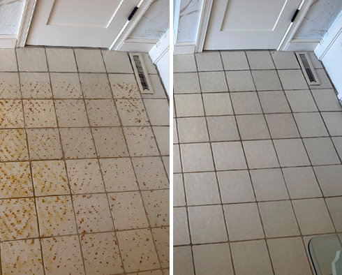 Bathroom Floor Before and After a Tile Cleaning in Johns Island