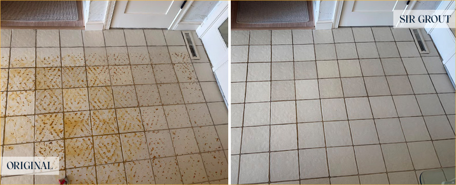 Bathroom Floor Before and After a Tile Cleaning in Johns Island