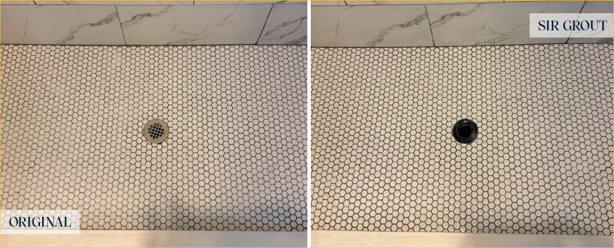 Shower Before and After an Excellent Grout Recoloring in Charleston, SC