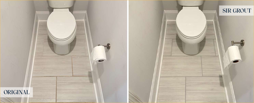 Guest Bathroom Floor Before and After a Grout Cleaning in Charleston