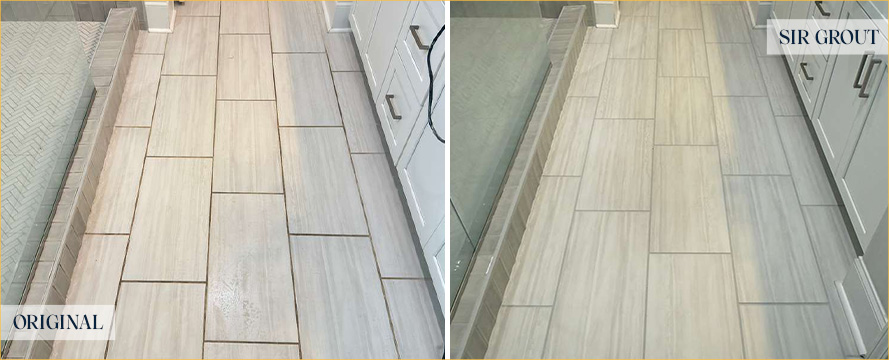 Master Bathroom Floor Before and After a Grout Cleaning in Charleston