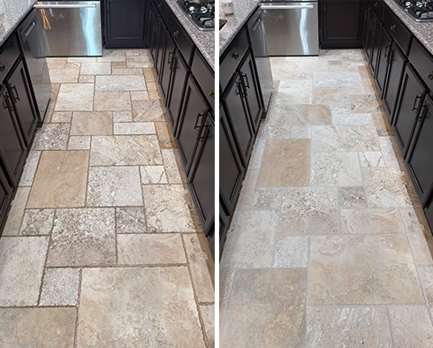Travertine Floor Before and After a Stone Cleaning in Summerville