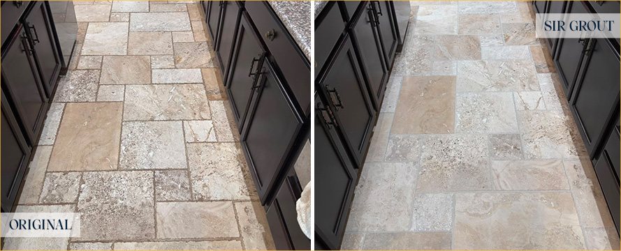 Travertine Floor Before and After a Stone Cleaning in Summerville