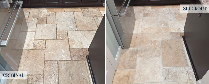 Kitchen Floor Before and After a Stone Cleaning in Summerville