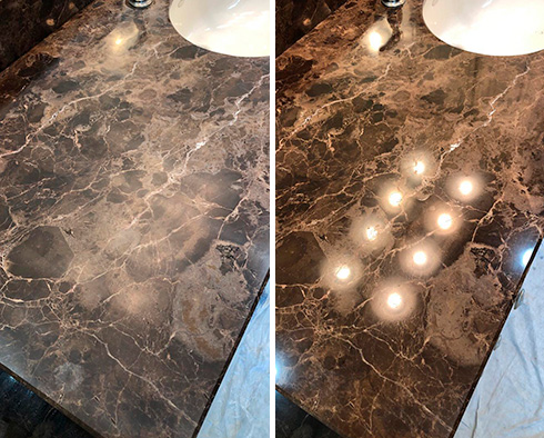Vanity Top Before and After a Stone Polishing in Charleston, SC