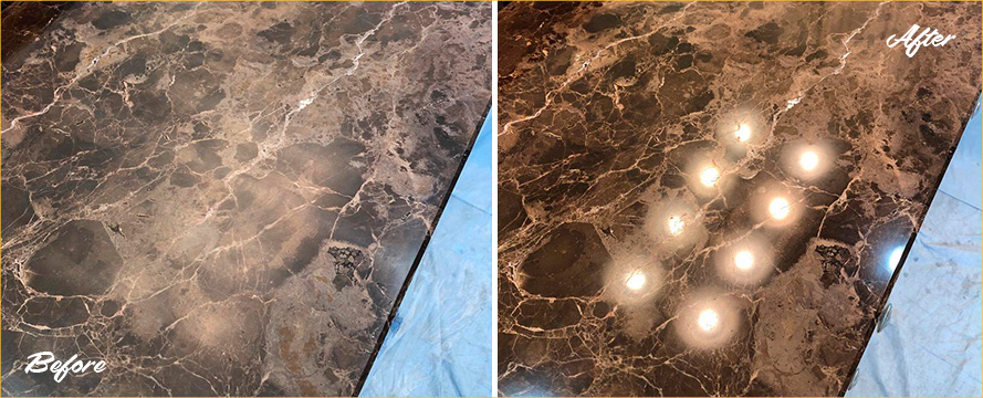 Vanity Top Before and After a Professional Stone Polishing in Charleston, SC