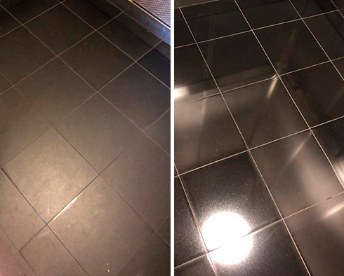 Elevator Floor Before and After Our Stone Polishing in Mount Pleasant, NC