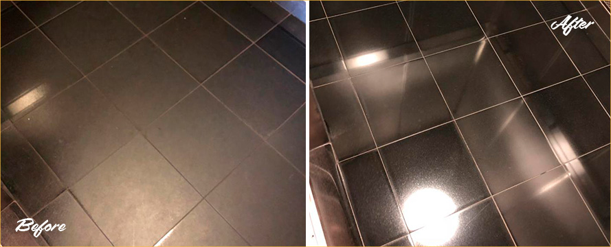 Elevator Floor Before and After Our Stone Polishing in Mount Pleasant, NC